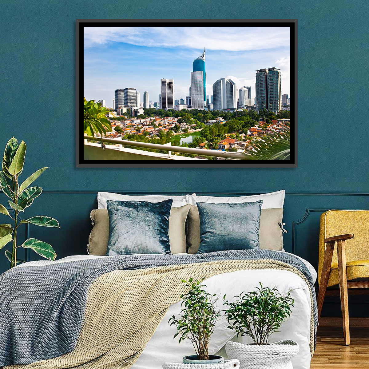Jakarta Skyline with Wisma 46 Wall Art in a room, landscape