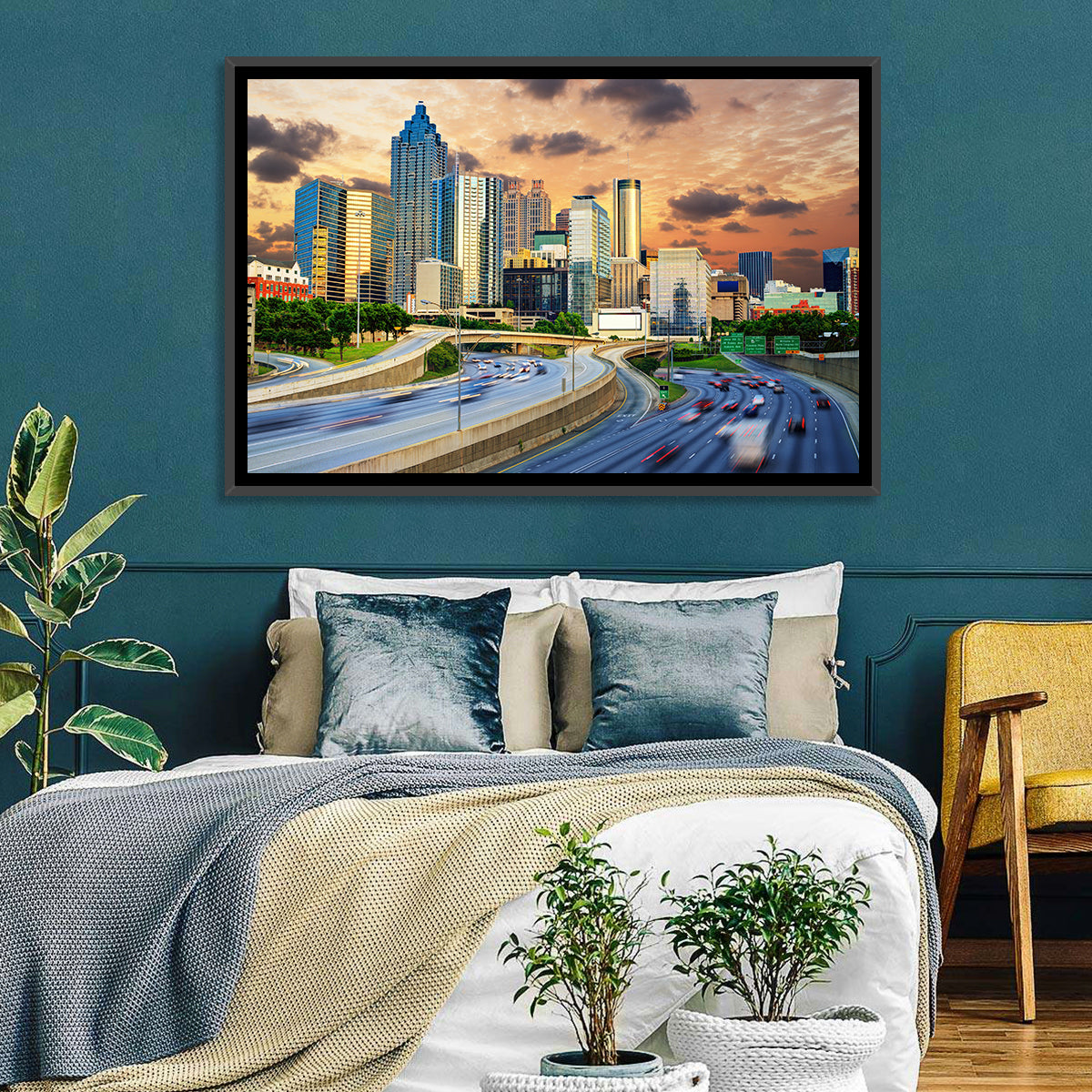 Atlanta Downtown Skyline Wall Art in a room, landscape