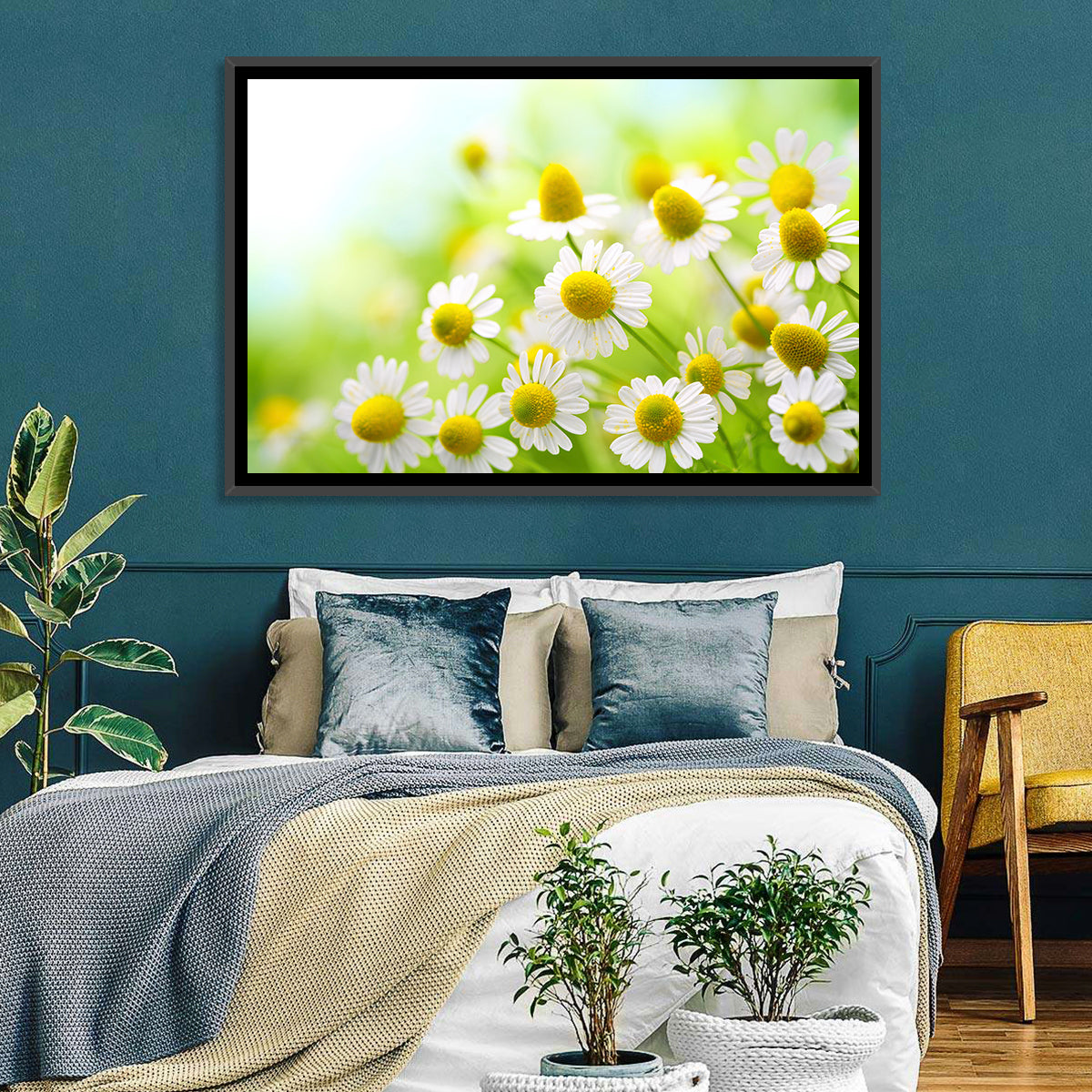 Chamomile Close-up Wall Art in a room, landscape