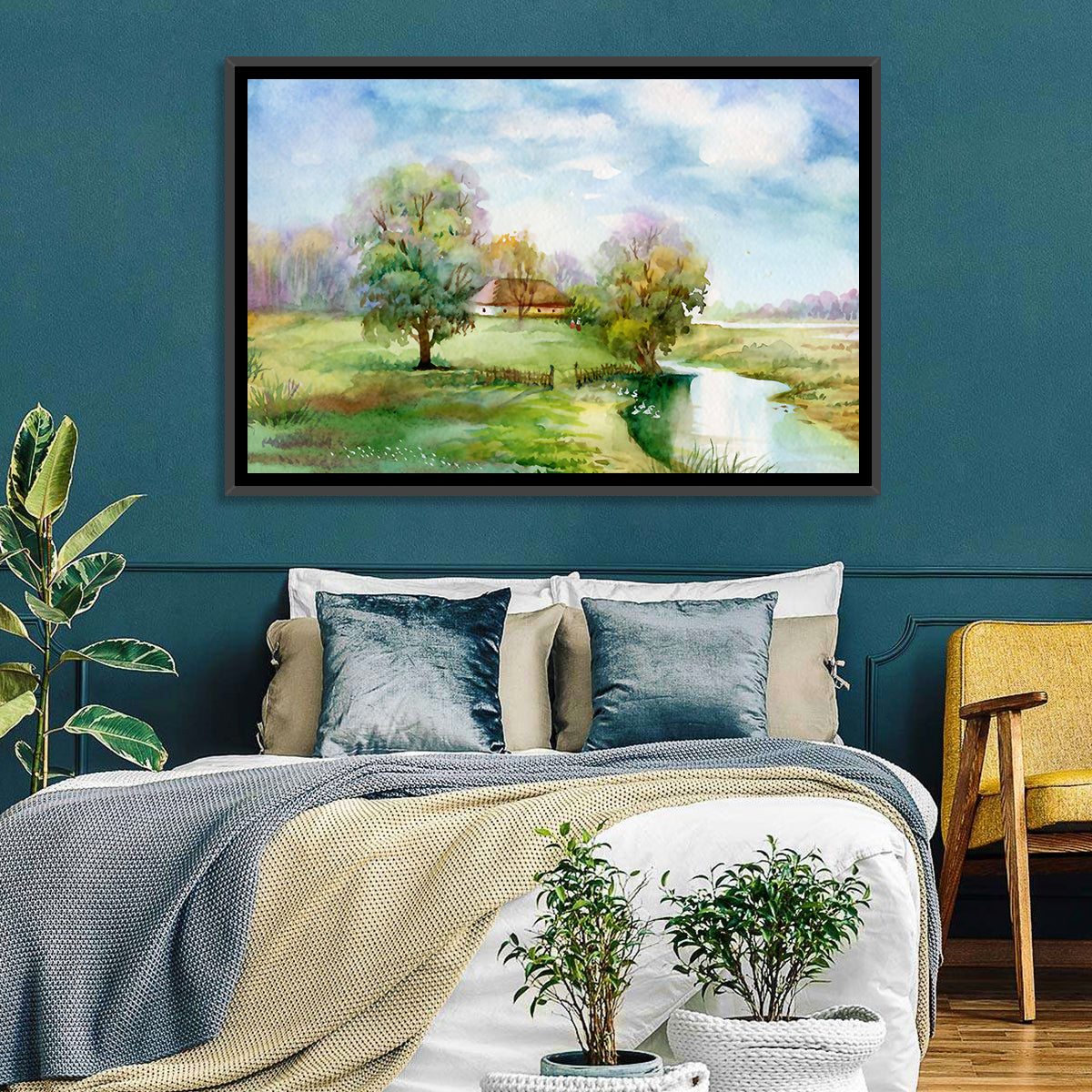 Spring Cottage by the Stream Wall Art