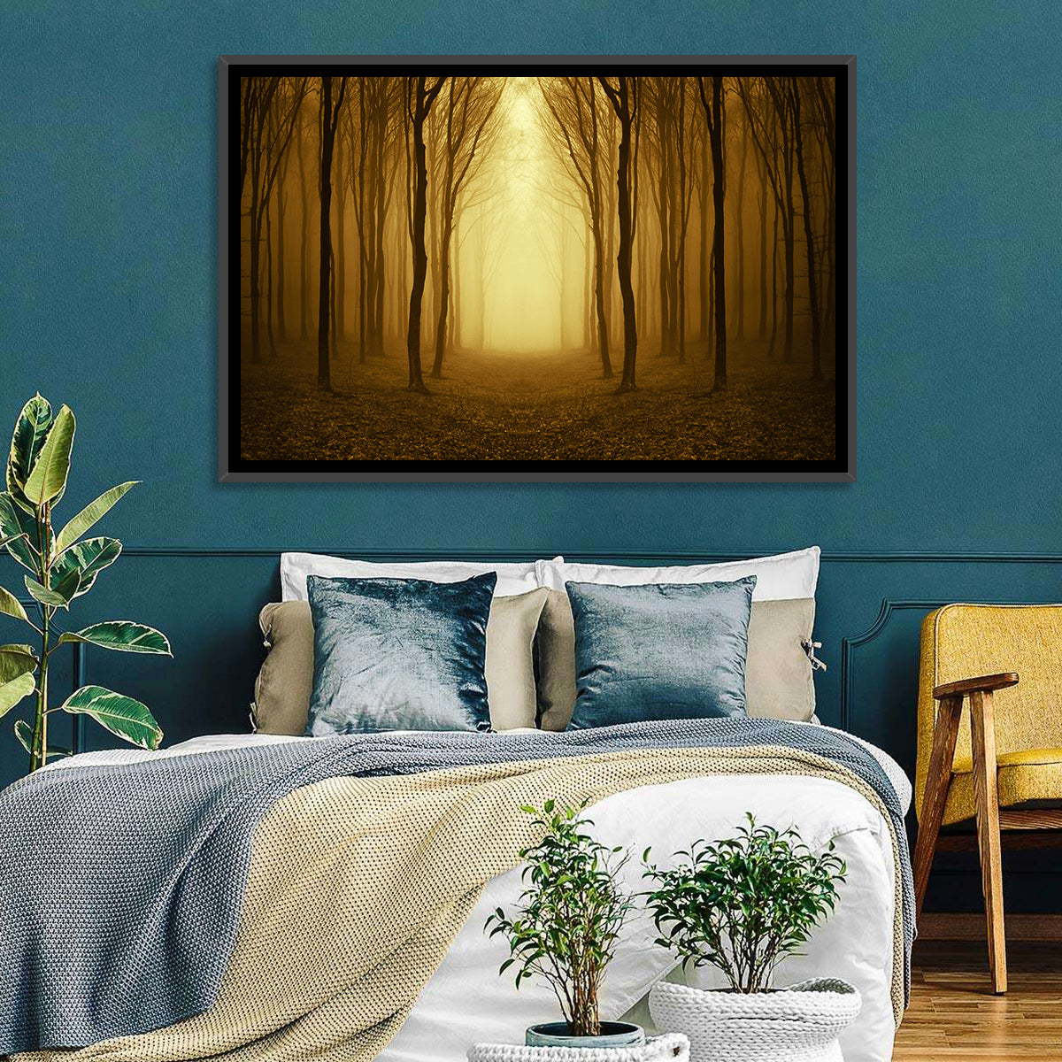 Lonely Forest Path Wall Art in a room, landscape