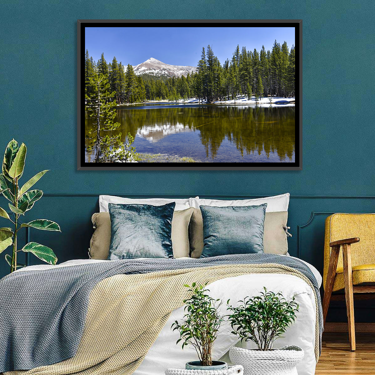 Yosemite Mountain Reflection Wall Art in a room, landscape