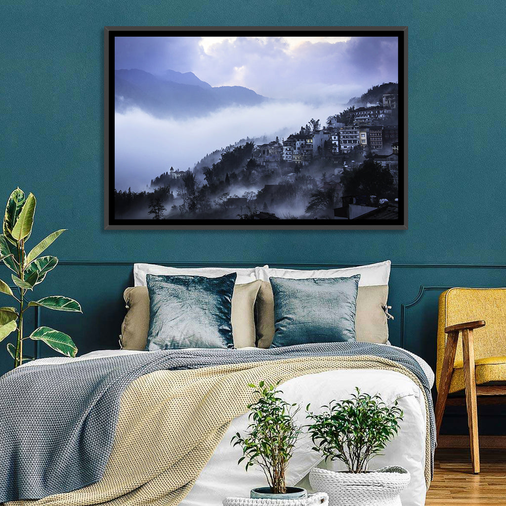 Misty Hillside Town Wall Art