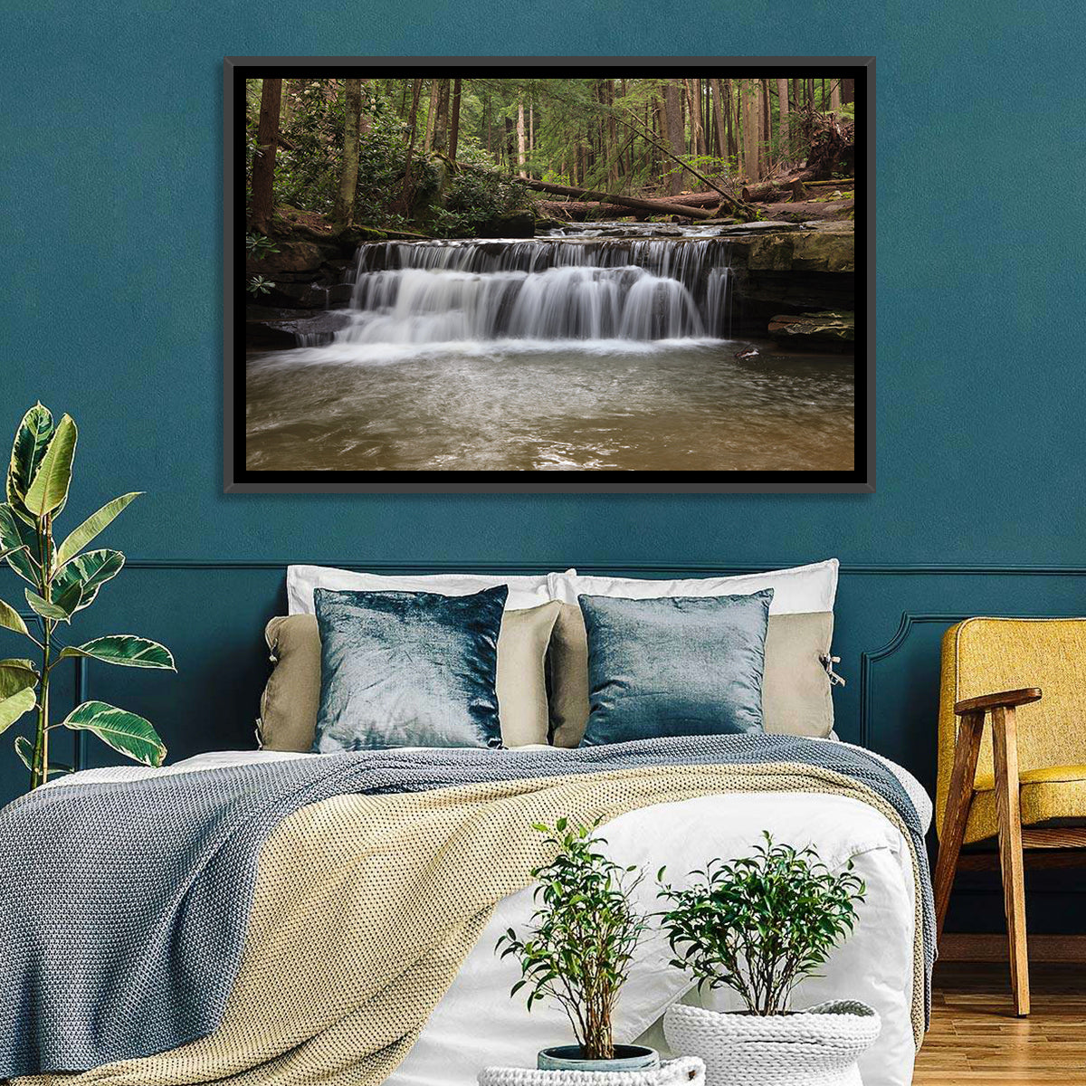 Tolliver Waterfall Wall Art in a room, landscape