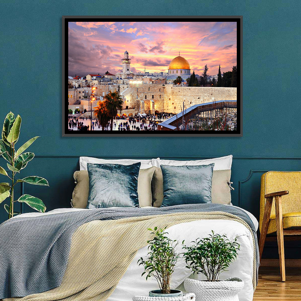 Jerusalem Old City Sunset Wall Art in a room, landscape