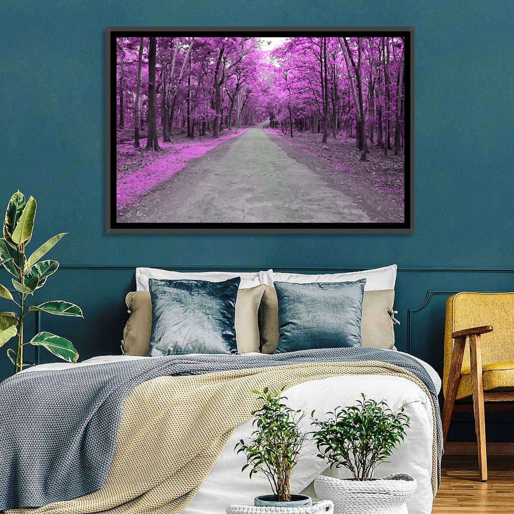 Magenta Autumn Forest Road Wall Art