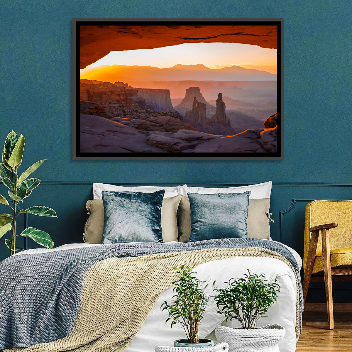 Mesa Arch Sunrise Wall Art in a room, landscape