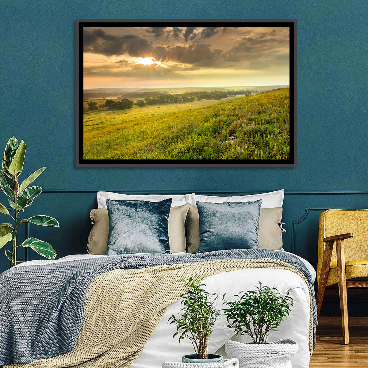 Kansas Tallgrass Prairie Wall Art in a room, landscape