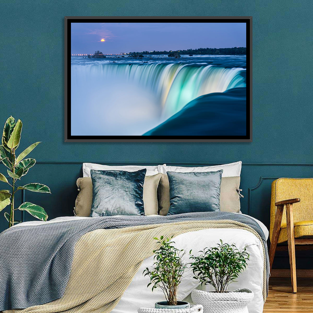 Horseshoe Falls by Moonlight Wall Art in a room, landscape