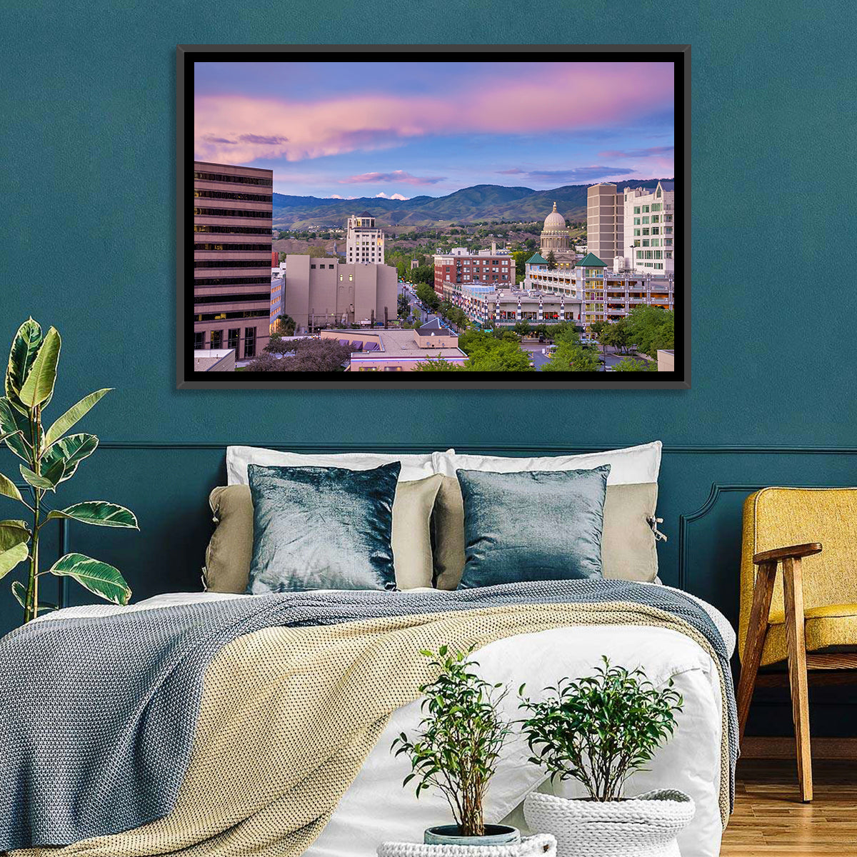 Boise Downtown at Golden Hour Wall Art in a room, landscape