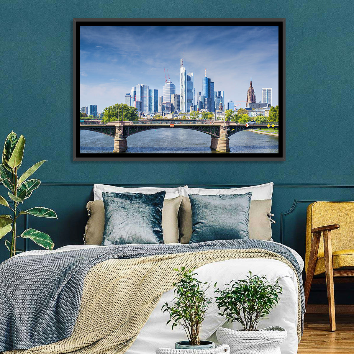 Frankfurt Skyline with Eiserner Steg Wall Art