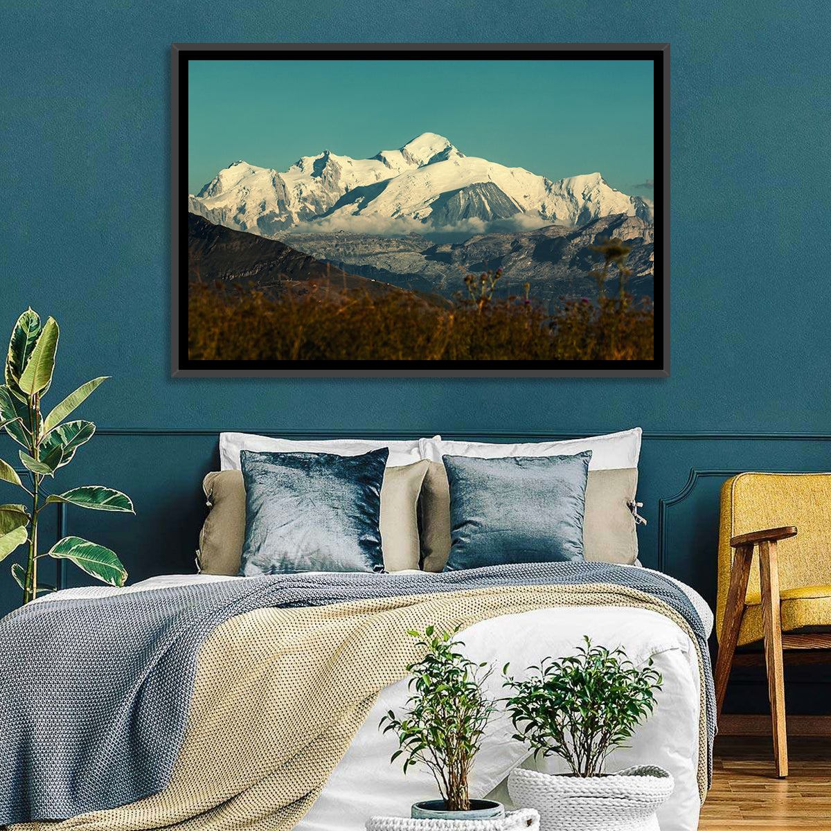 Snowy Mont Blanc Wall Art in a room, landscape
