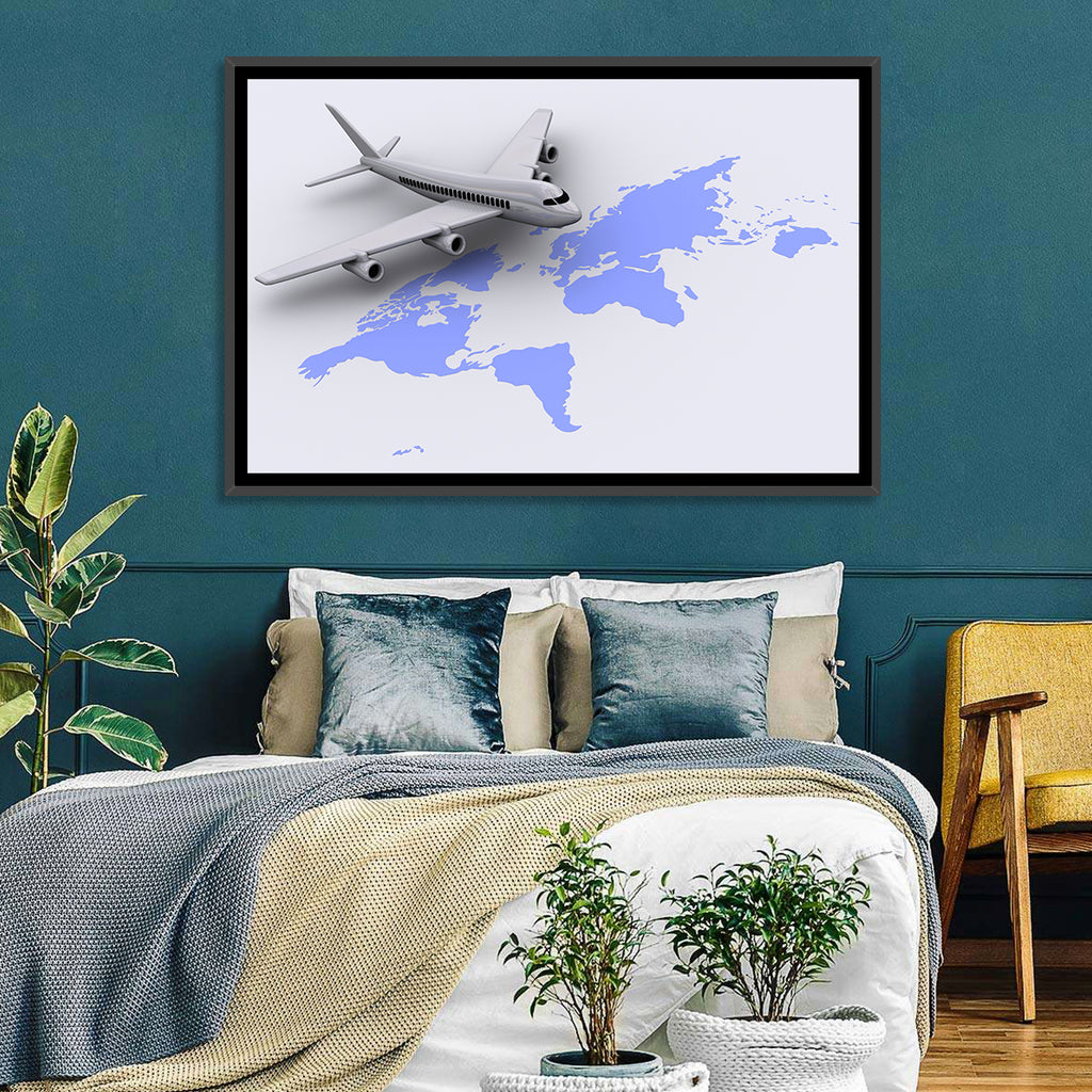 Airplane Over World Map Wall Art