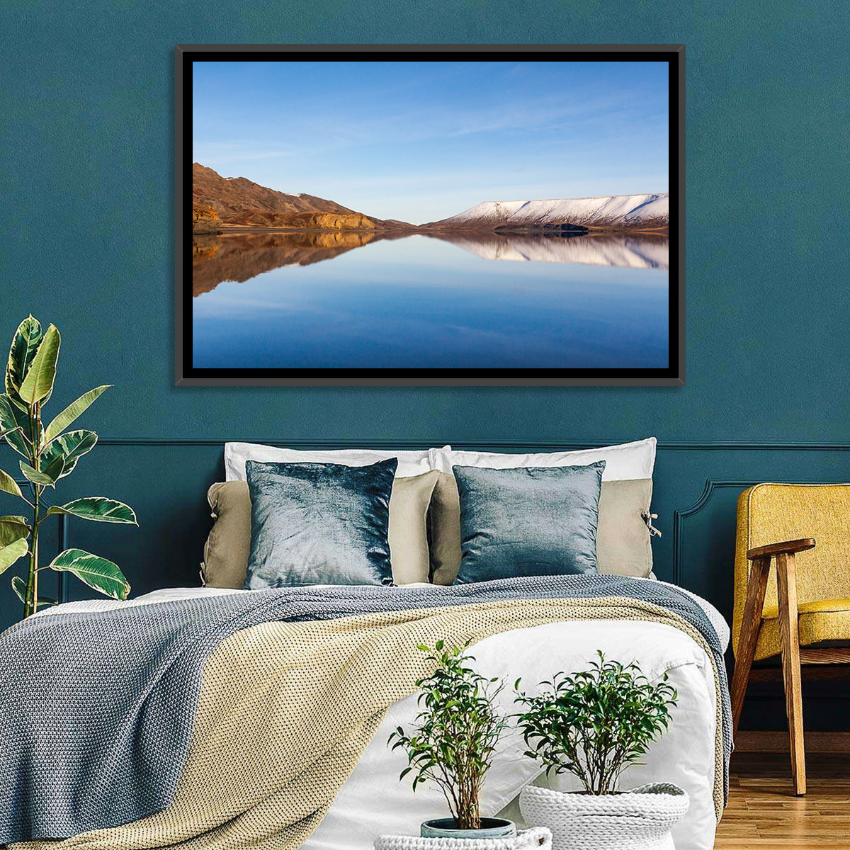 Lake Kleifarvatn Reflection Wall Art in a room, landscape