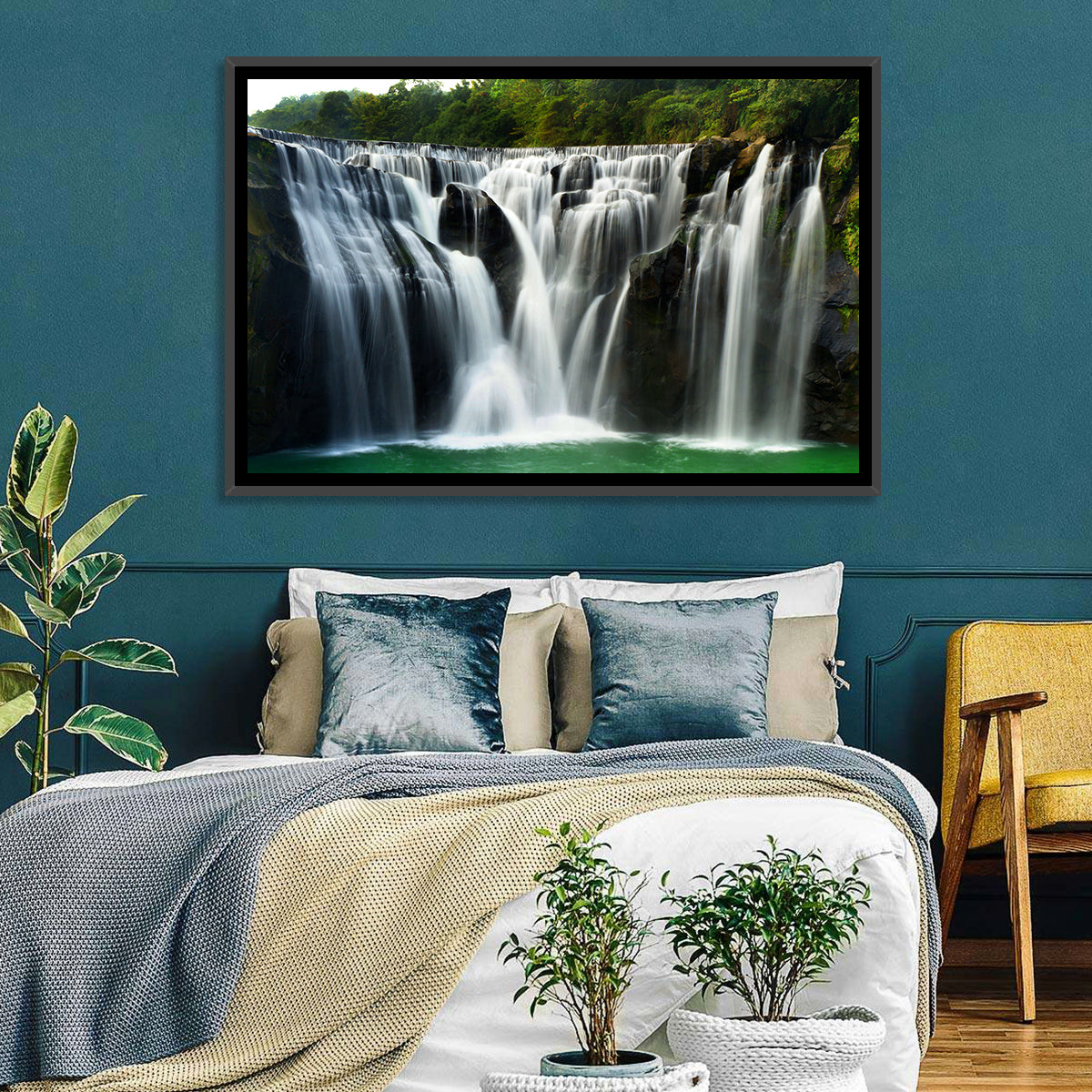 Shifen Waterfall Wall Art in a room, landscape