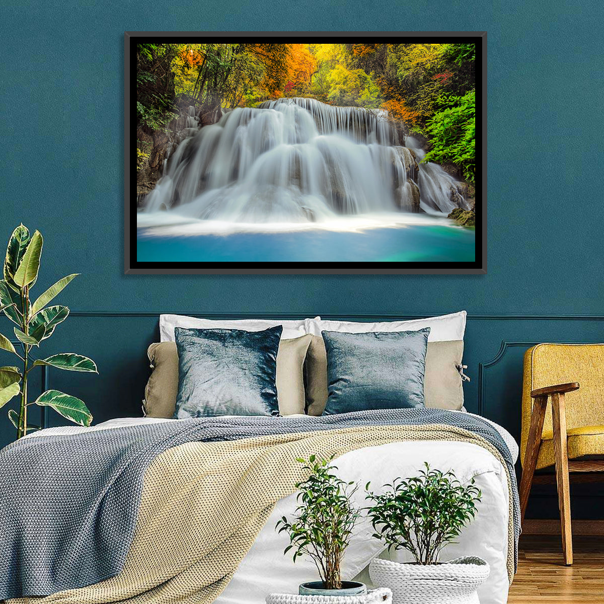 Erawan Falls Cascade Wall Art in a room, landscape