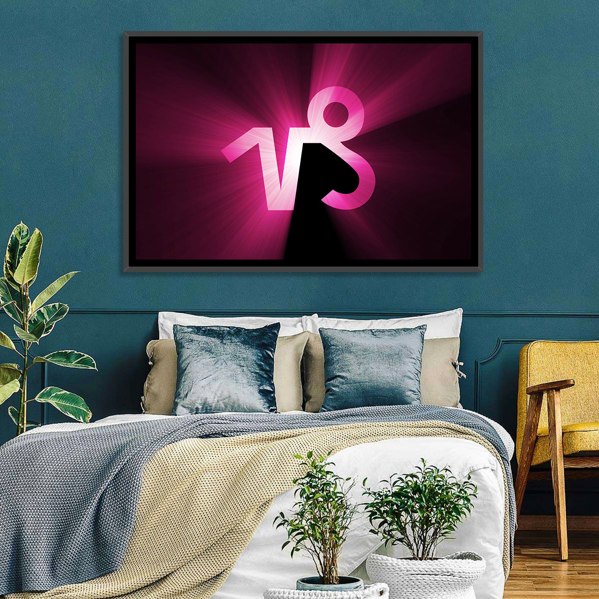 Glowing Capricorn Symbol Wall Art in a room, landscape