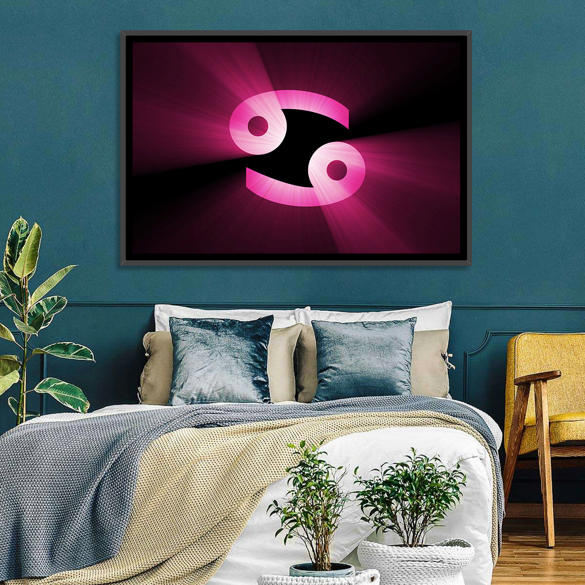 Glowing Pink Cancer Symbol Wall Art