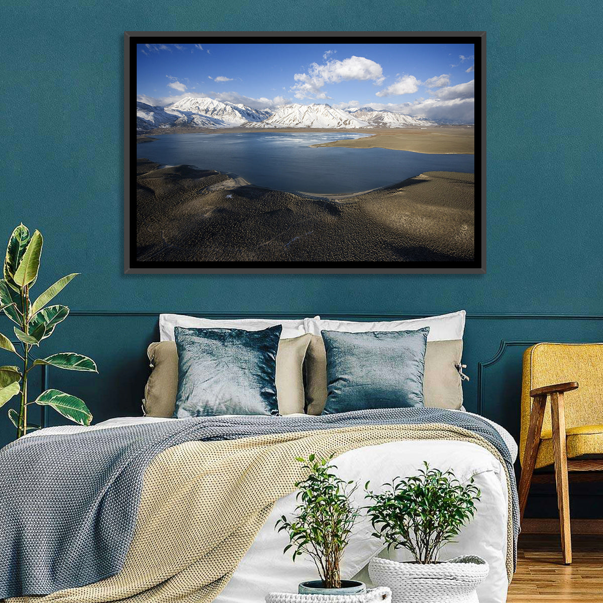 Lake Crowley Aerial View Wall Art in a room, landscape