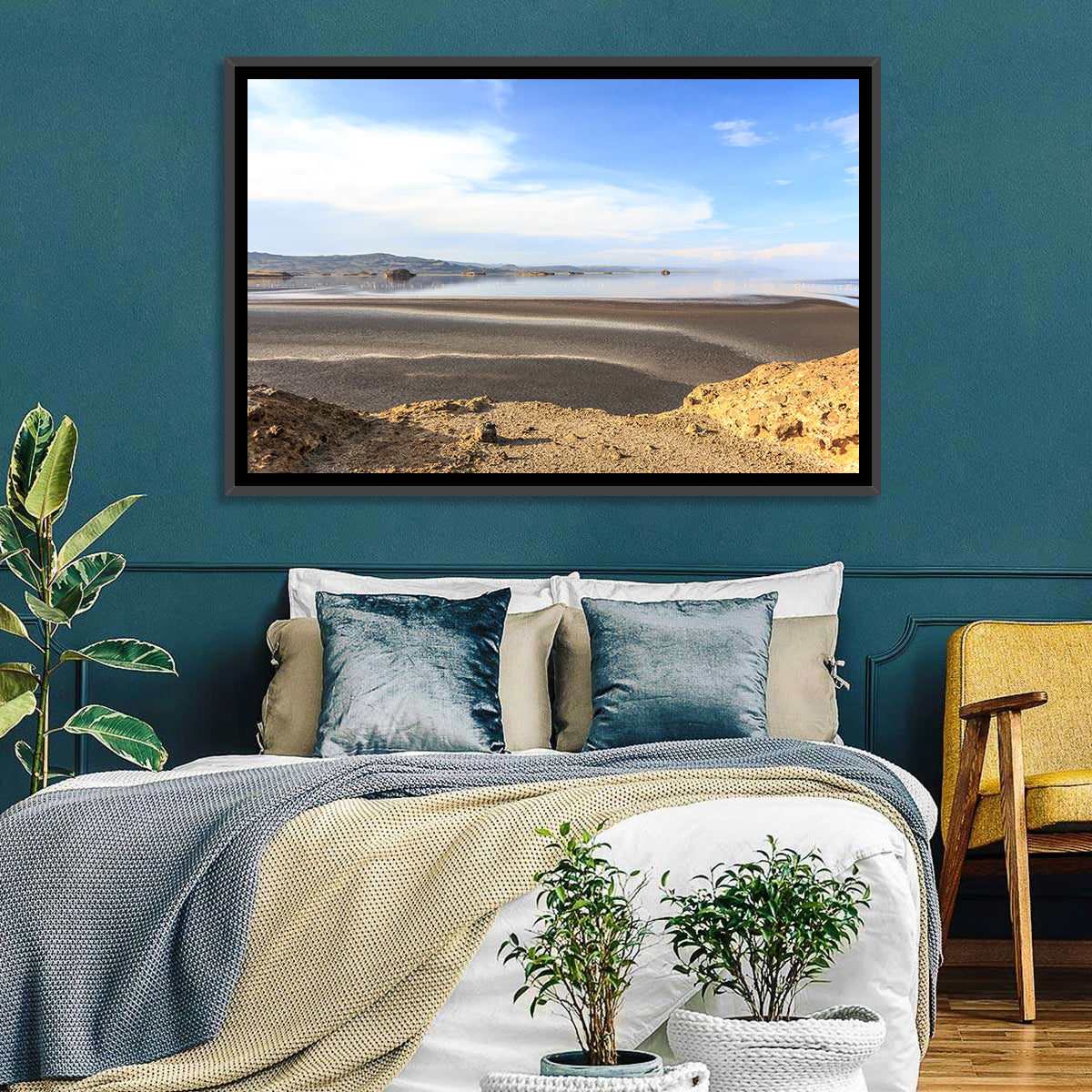 Lake Natron Flamingos Wall Art in a room, landscape