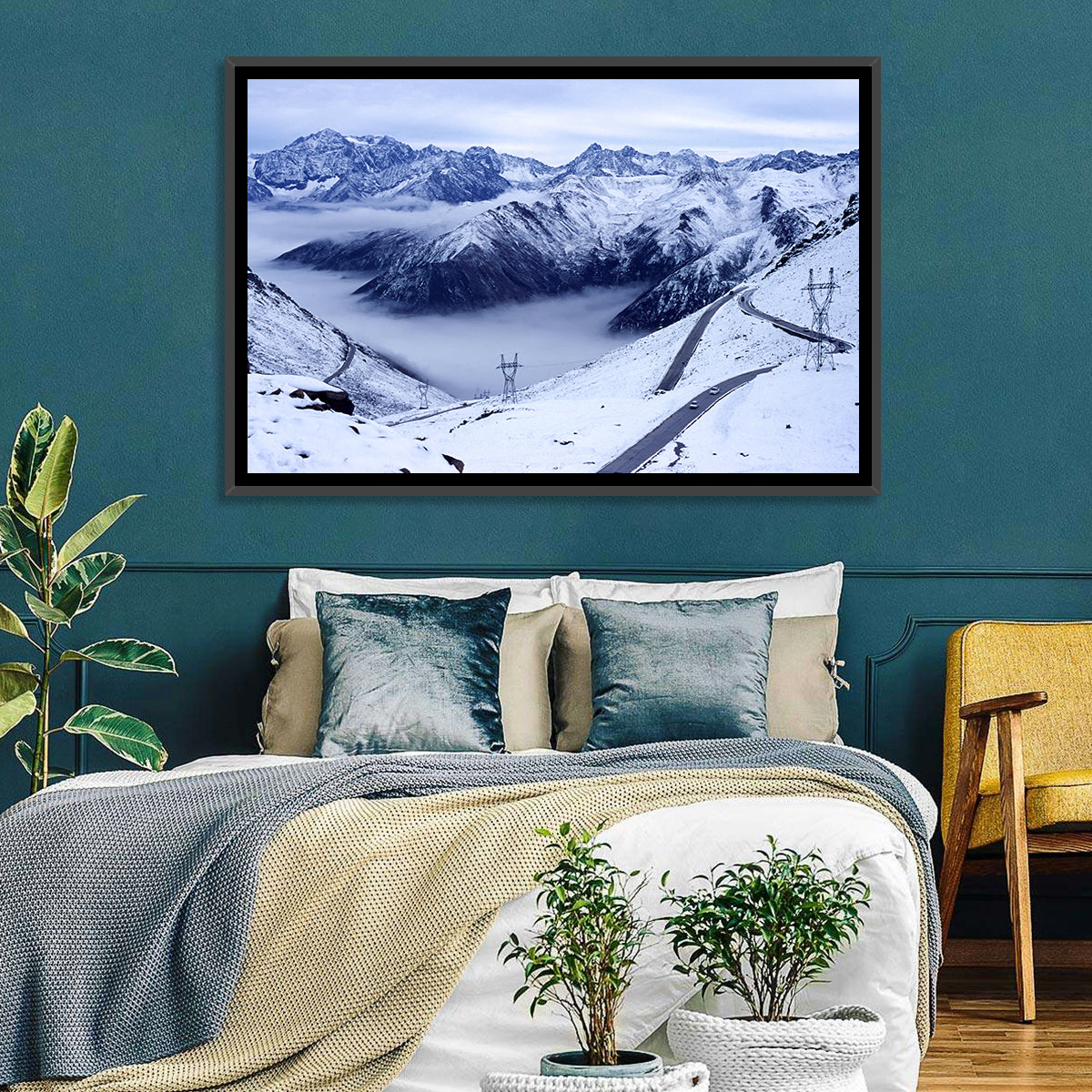 Sichuan Snowy Mountain Pass Wall Art in a room, landscape