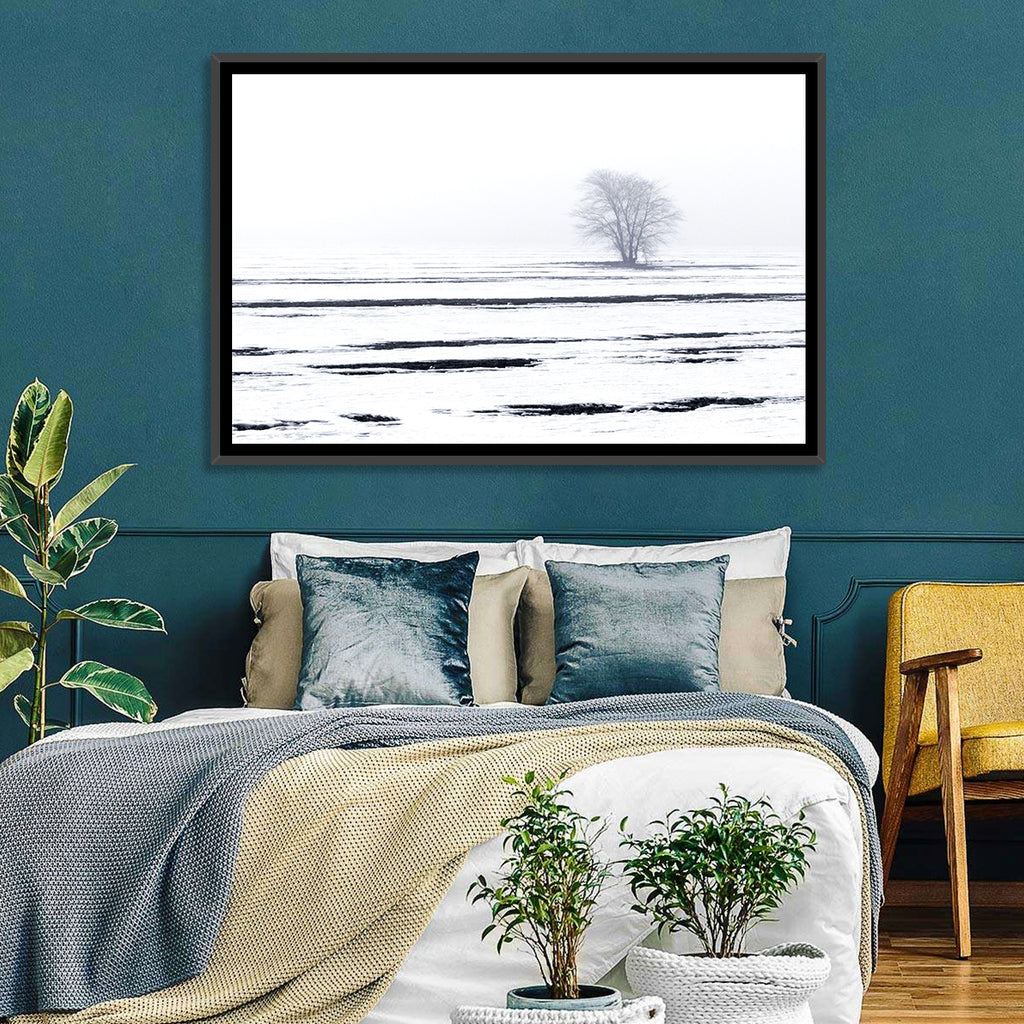 Foggy Winter Field with Lone Tree Wall Art