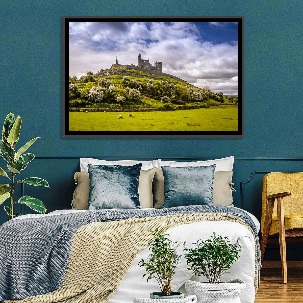 Rock of Cashel Ruins Wall Art in a room, landscape