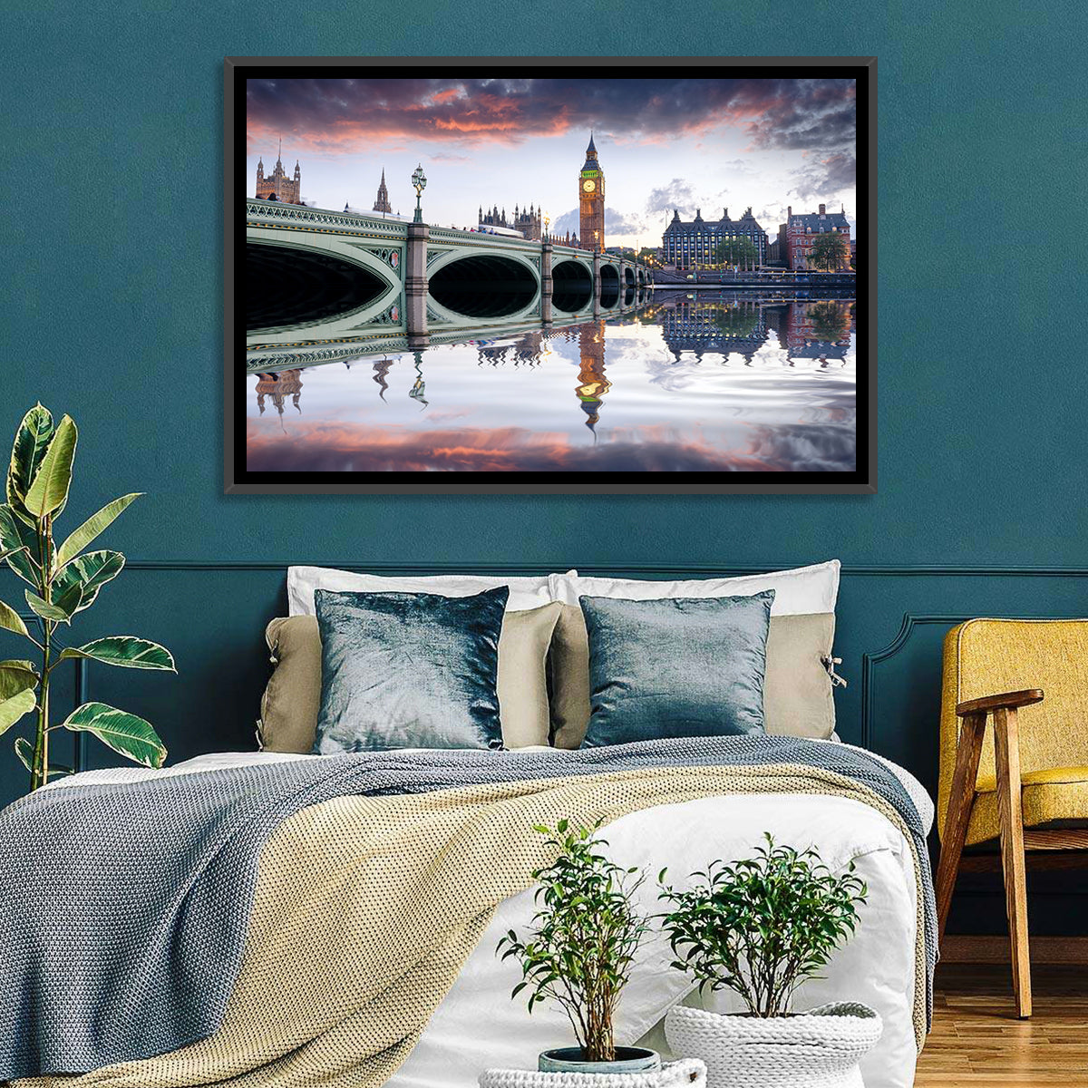 Westminster Bridge at Dusk Wall Art in a room, landscape