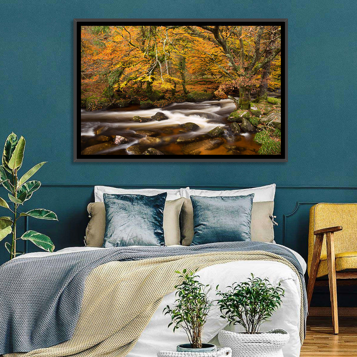 Dartmoor Autumn River in Golden Forest Wall Art