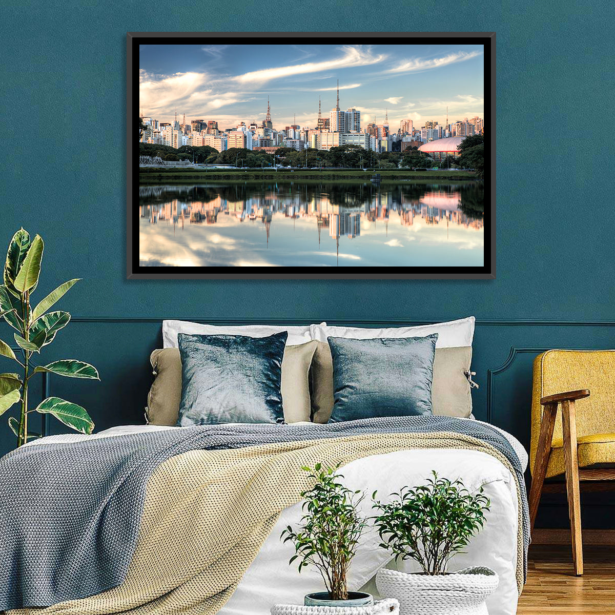 Ibirapuera Park Golden Hour Reflection Wall Art in a room, landscape