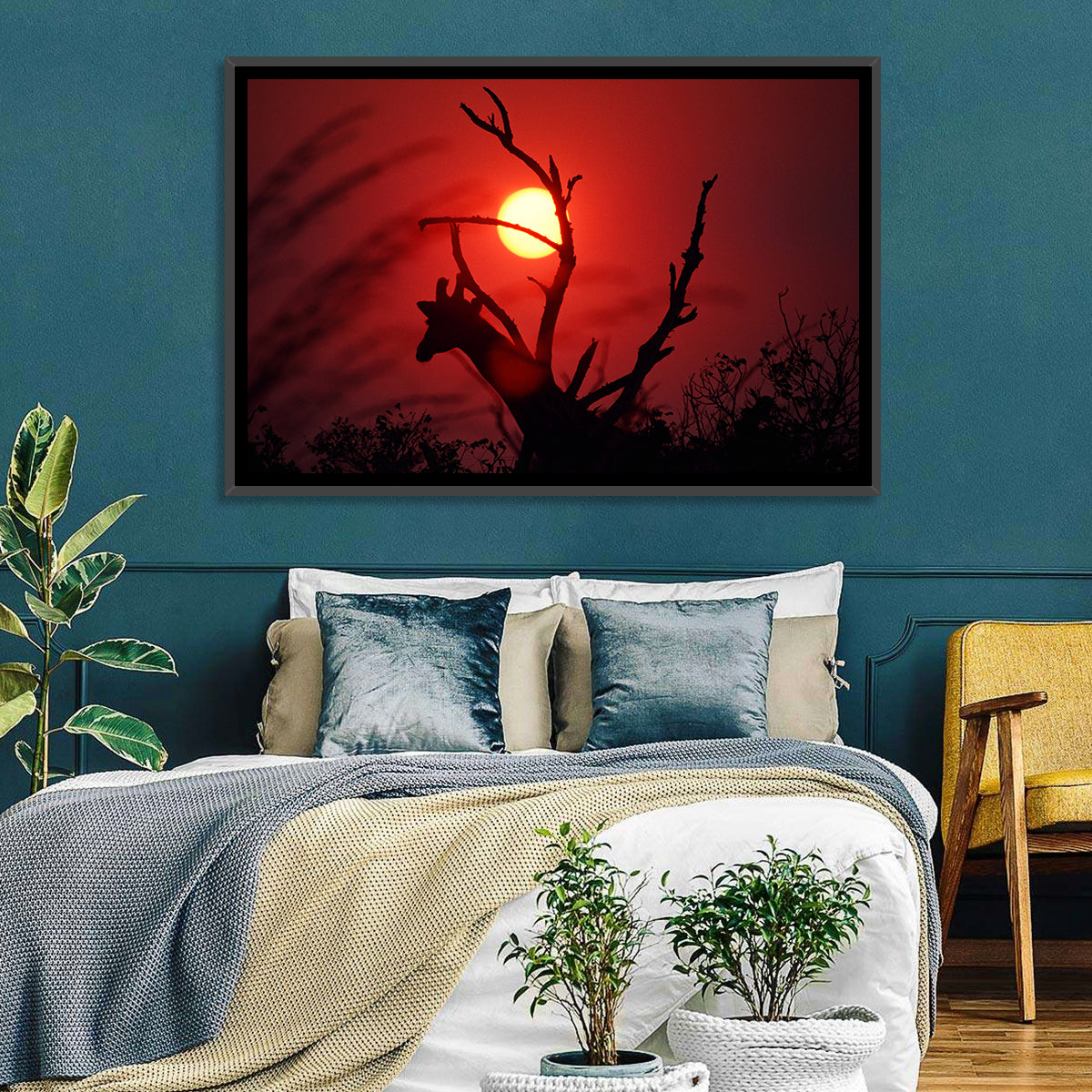 Giraffe Silhouette at Sunset Wall Art
