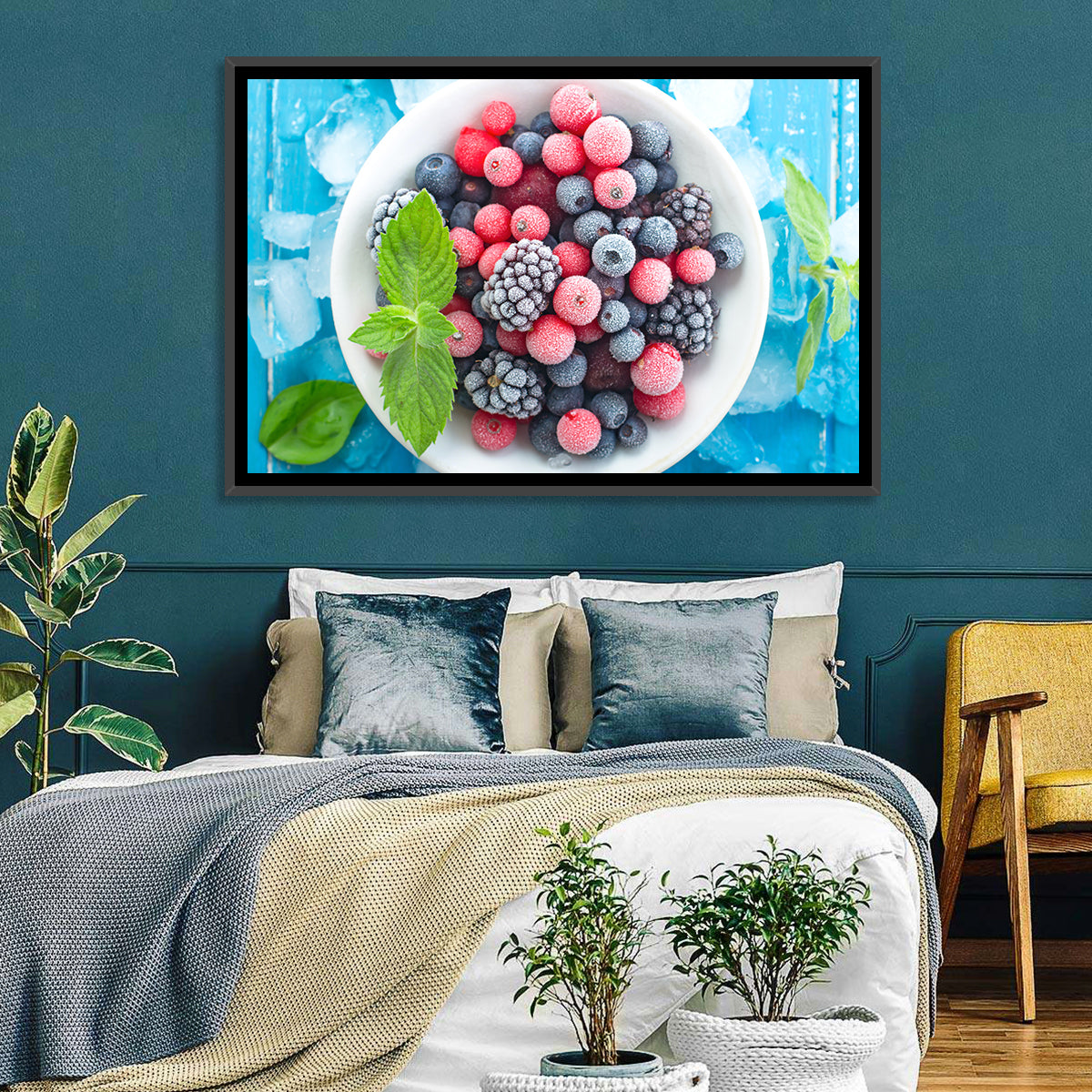 Frozen Berry Bowl Wall Art in a room, landscape