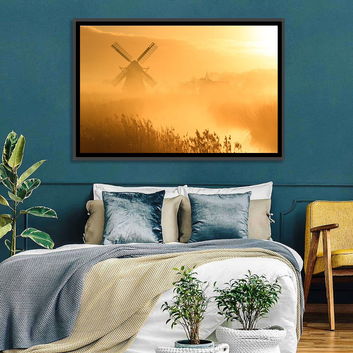 Golden Dutch Windmill Sunrise Wall Art