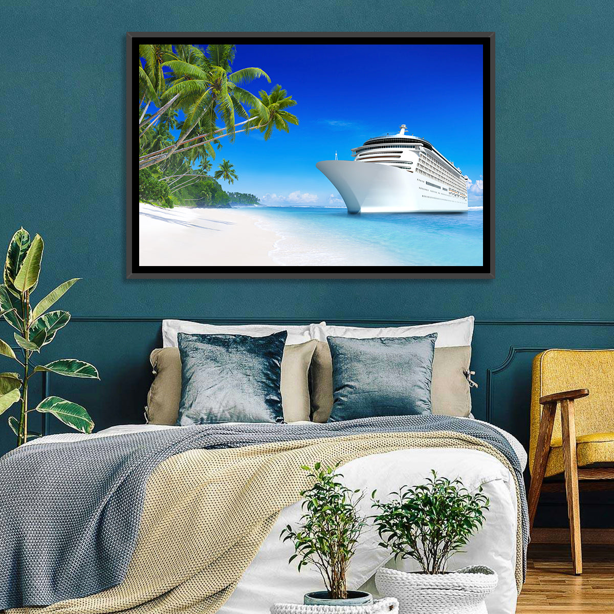 Cruise Ship Beside Tropical Beach Wall Art