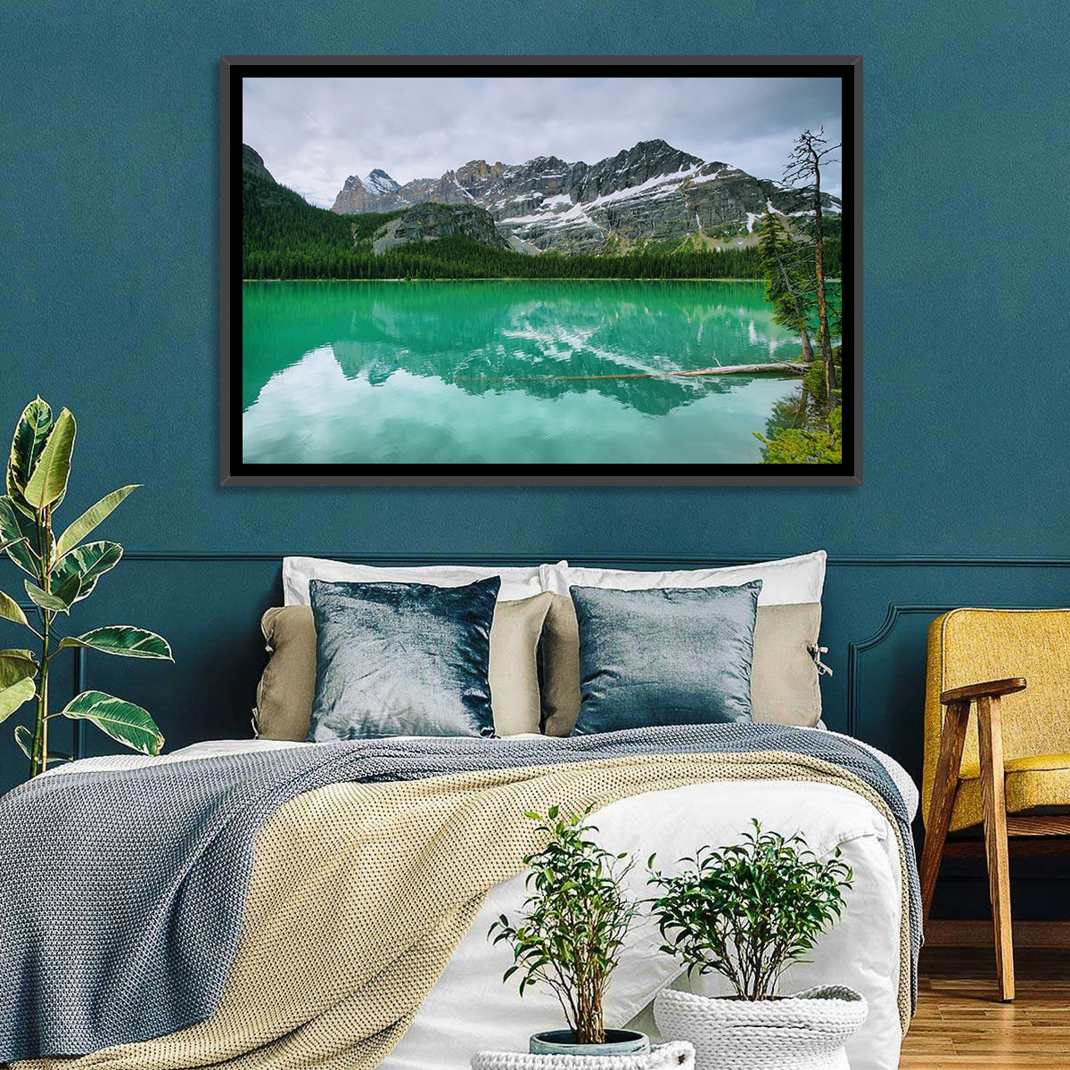 Lake O'hara Reflection Wall Art in a room, landscape