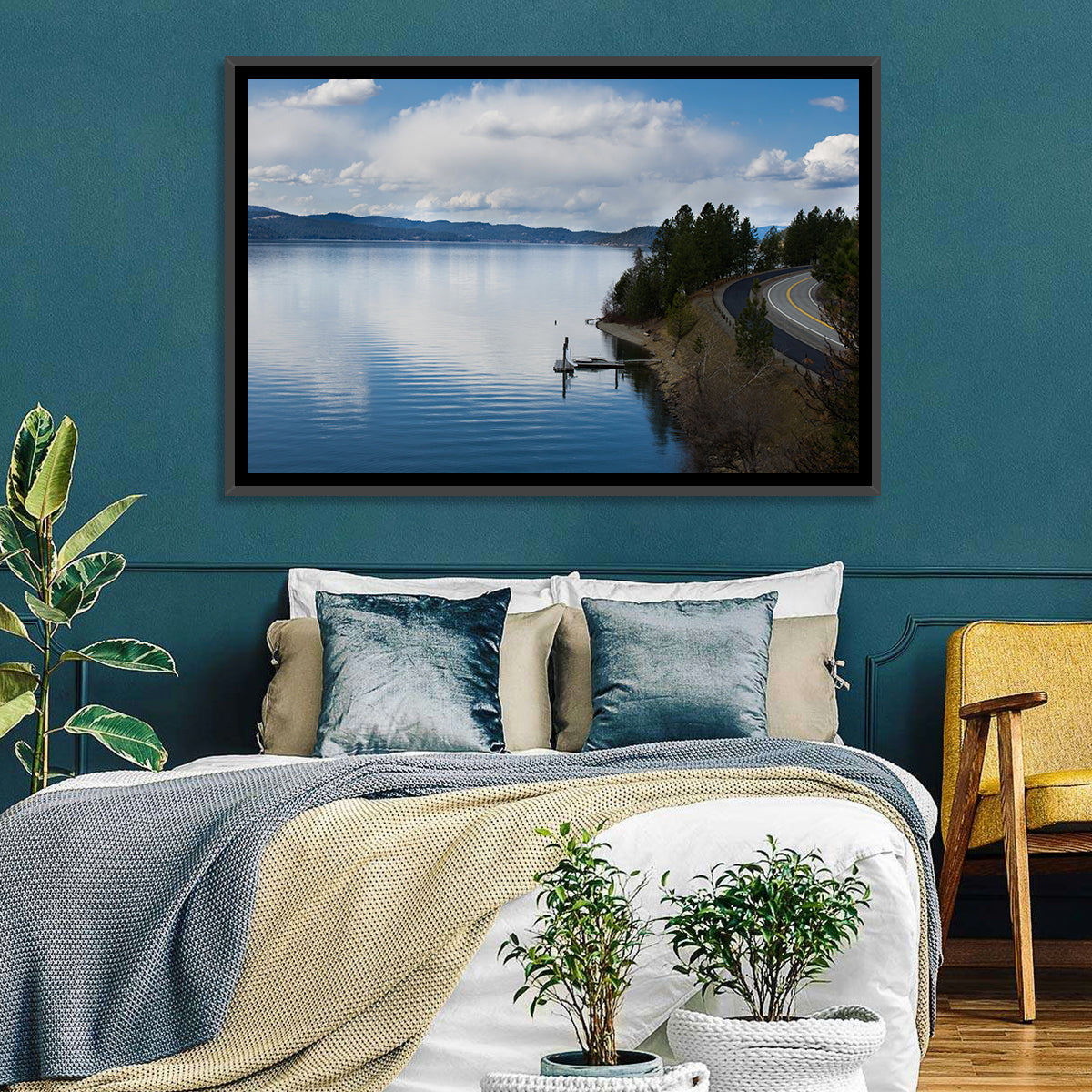 Coeur D'alene Lakeshore View Wall Art in a room, landscape