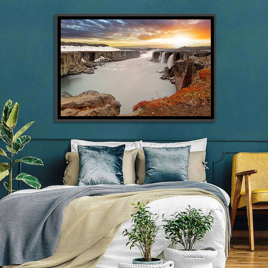 Selfoss Waterfall at Sunset Wall Art