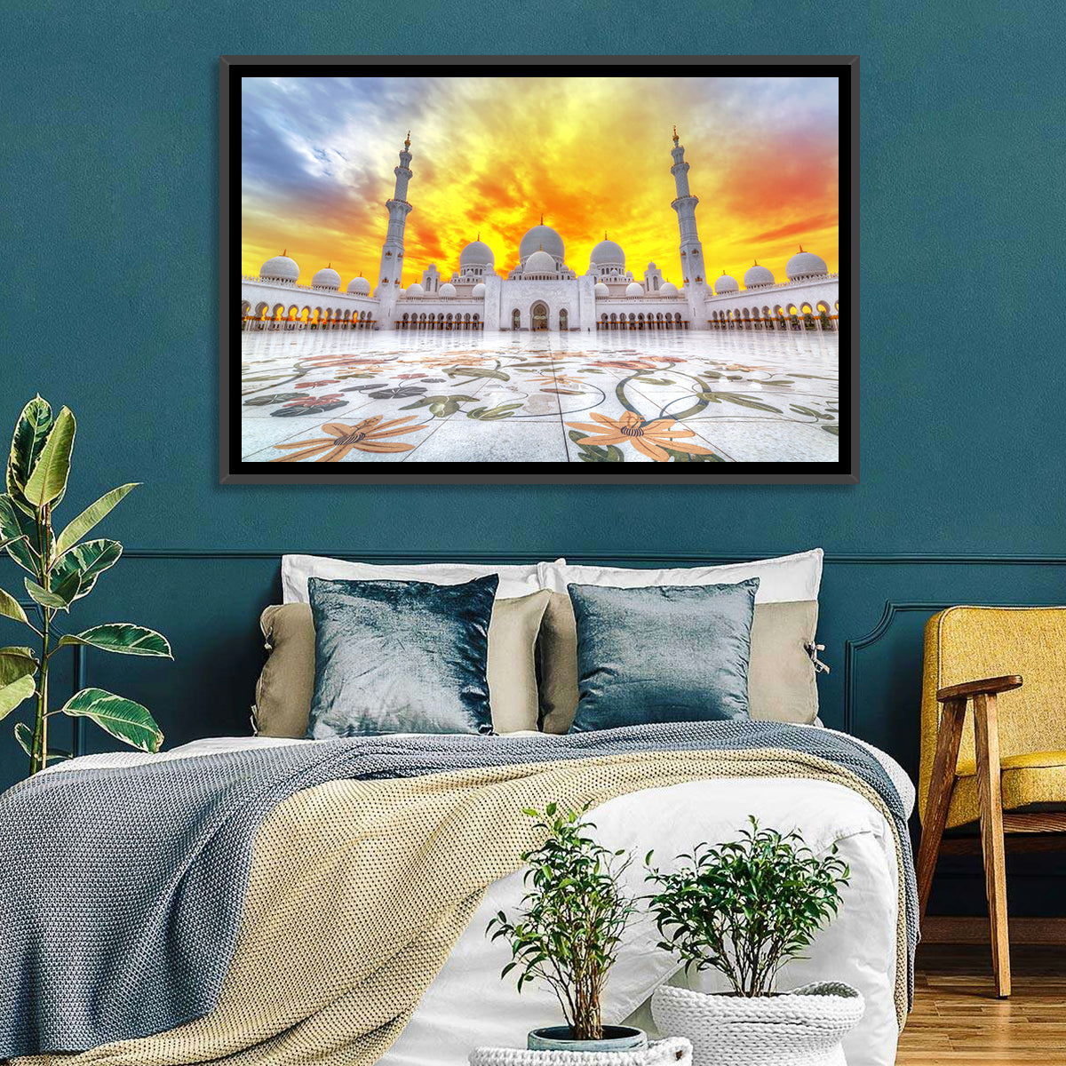 Sheikh Zayed Grand Mosque at Sunset Wall Art in a room, landscape