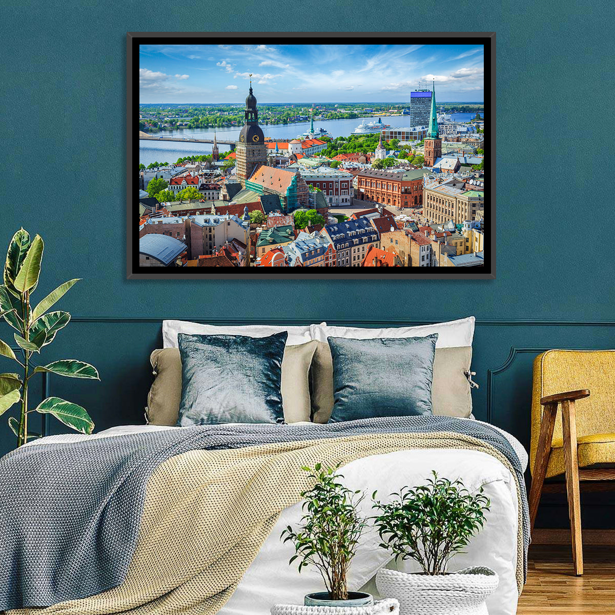 Riga Cityscape Wall Art in a room, landscape