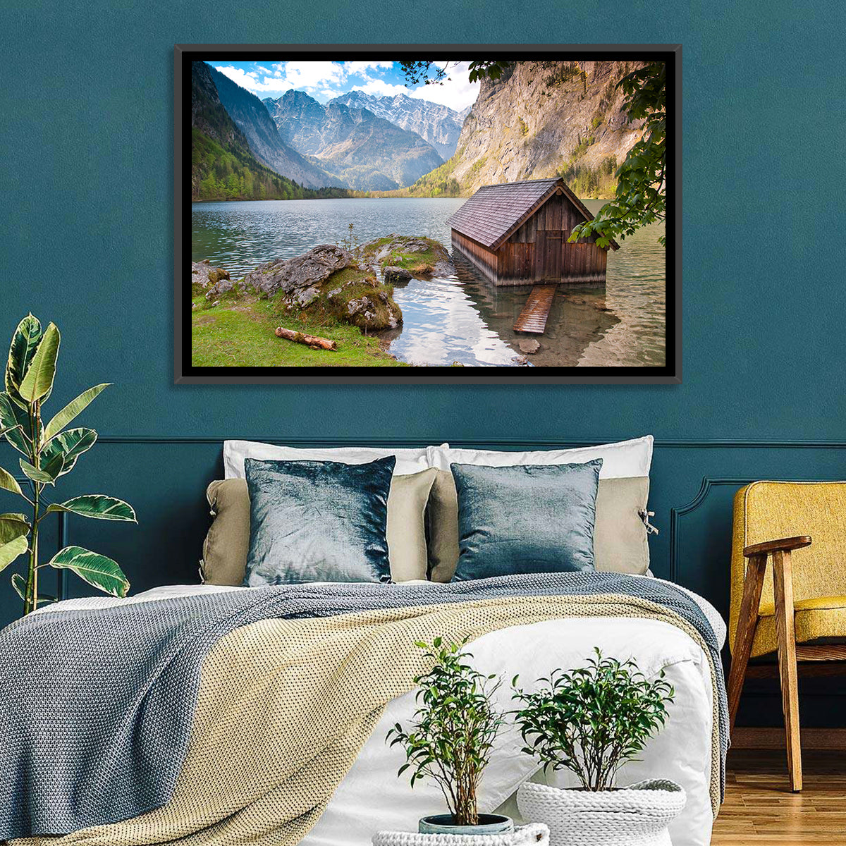 Obersee Boathouse at Königssee Wall Art in a room, landscape
