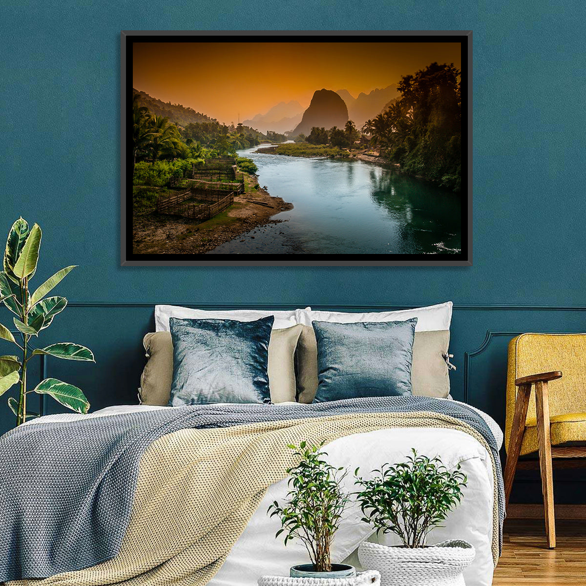 Nam Song River Wall Art in a room, landscape