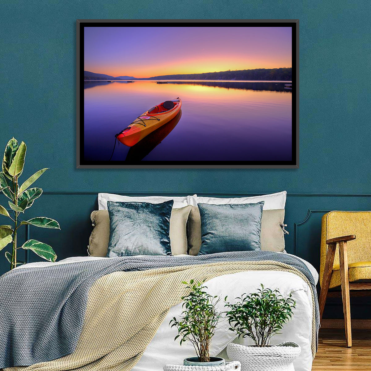 Bright Orange Kayak at Sunset Wall Art