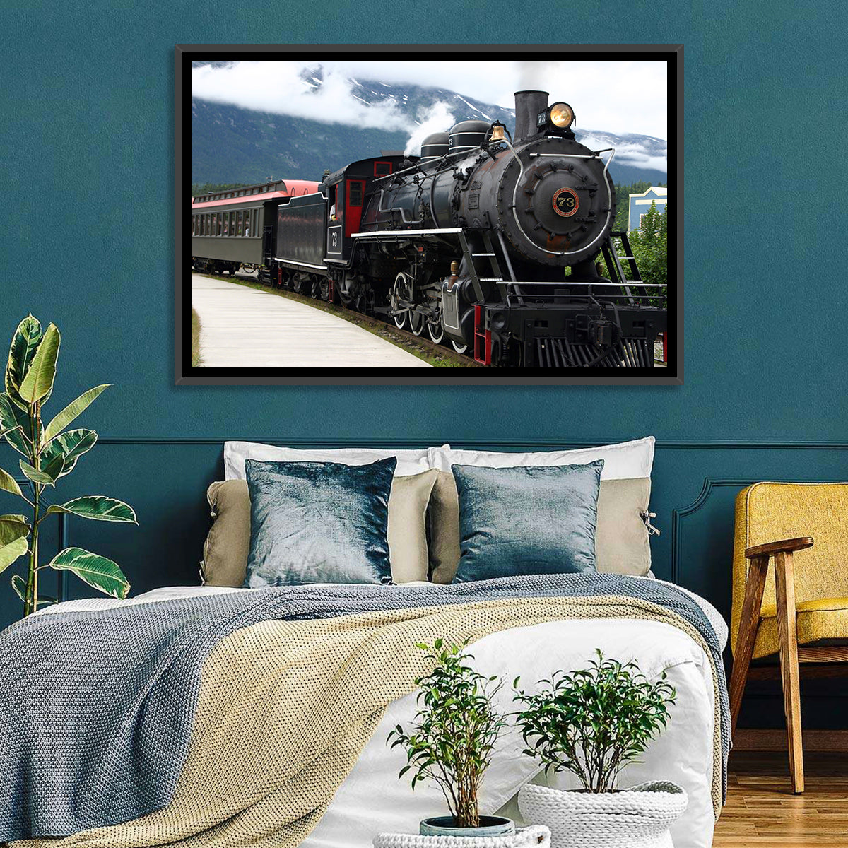 Skagway Steam Locomotive No. 73 Wall Art in a room, landscape