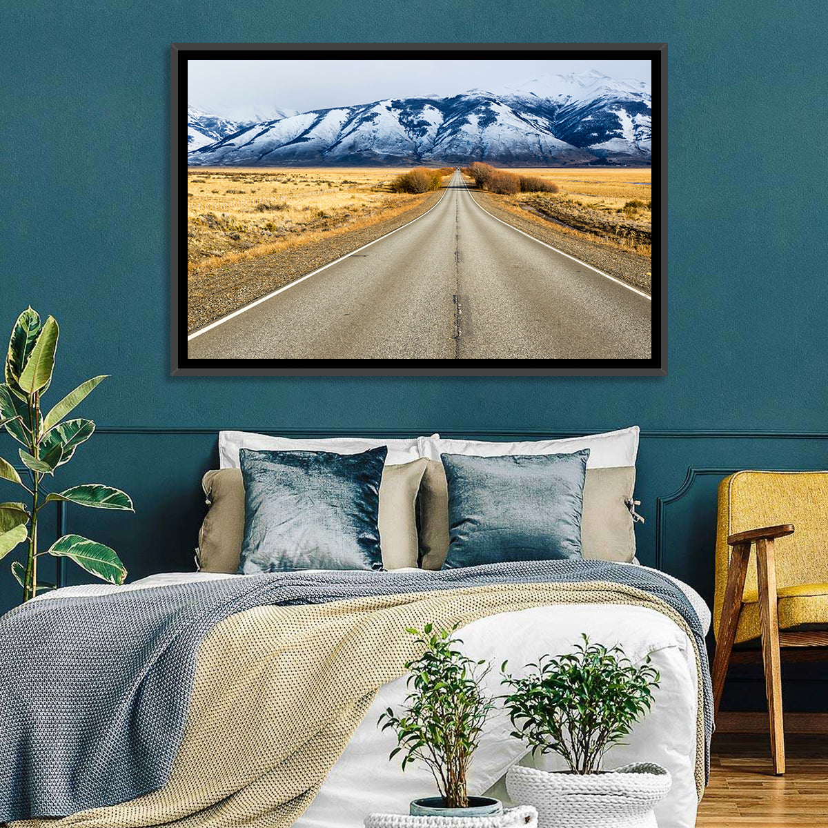 El Calafate Road with Snow Peaks Wall Art in a room, landscape