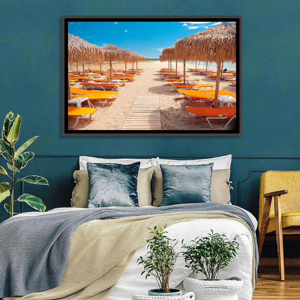 Beach Boardwalk with Orange Loungers Wall Art