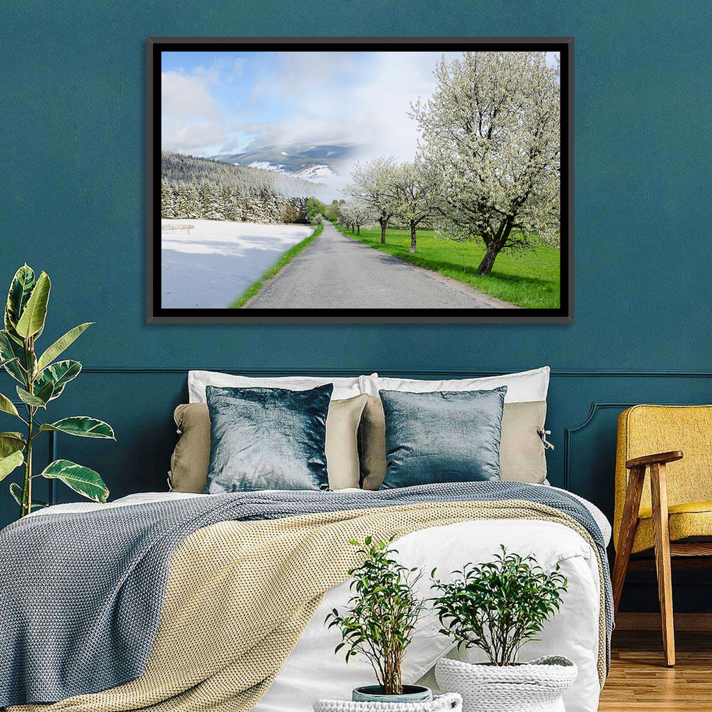 Season Change Road to Snowy Mountain Wall Art