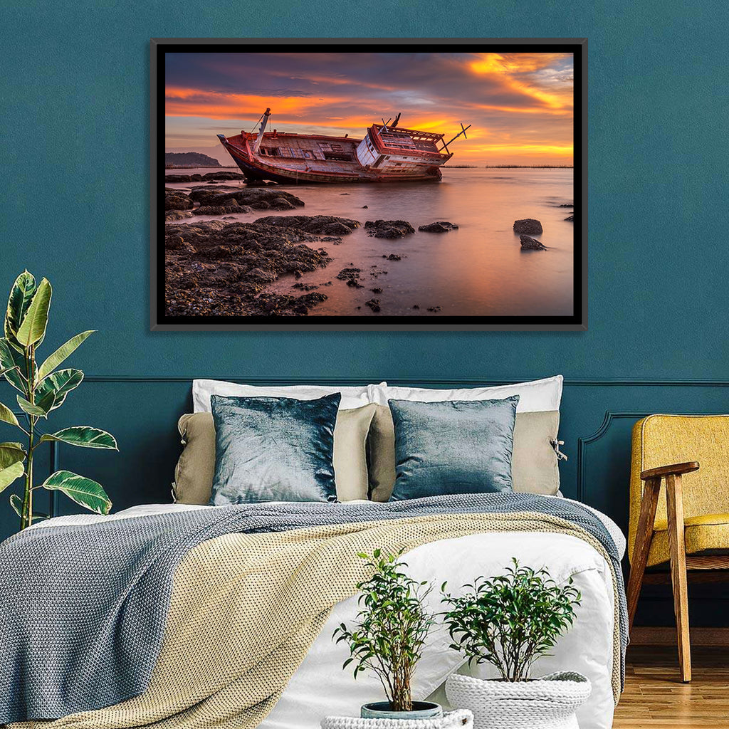 Shipwreck at Sunset Wall Art