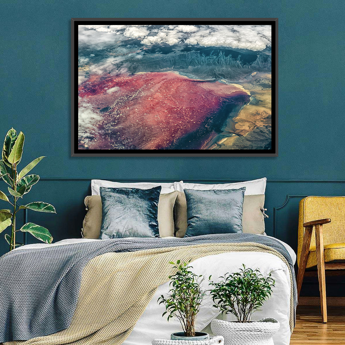 Lake Natron Aerial View Wall Art in a room, landscape