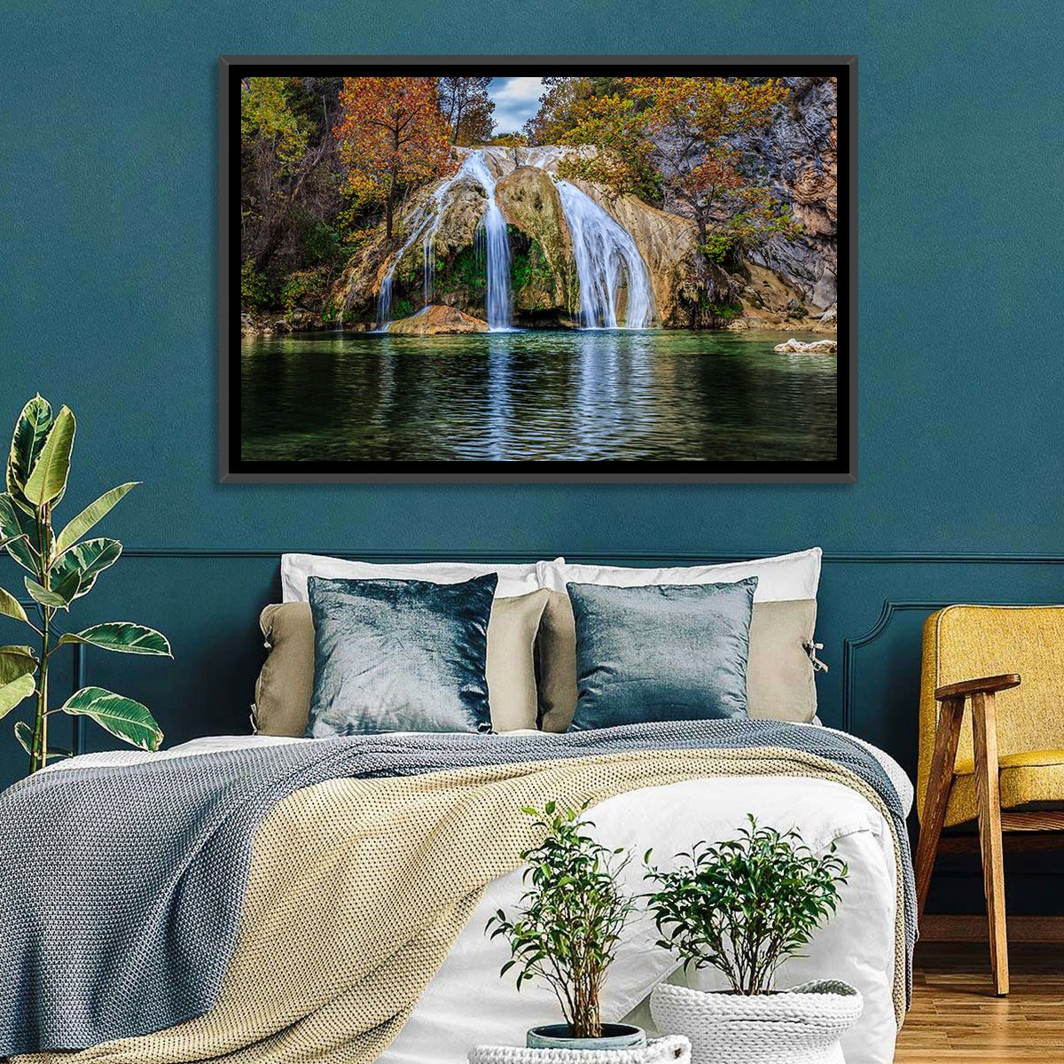 Turner Falls Waterfall Wall Art in a room, landscape