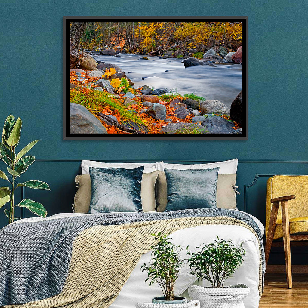 Golden Autumn Forest Creek Wall Art